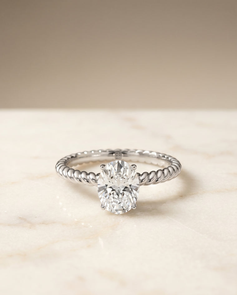 The Charlie Twisted Rope Surprise Stone Solitaire Oval Engagement Ring Setting in Platinum