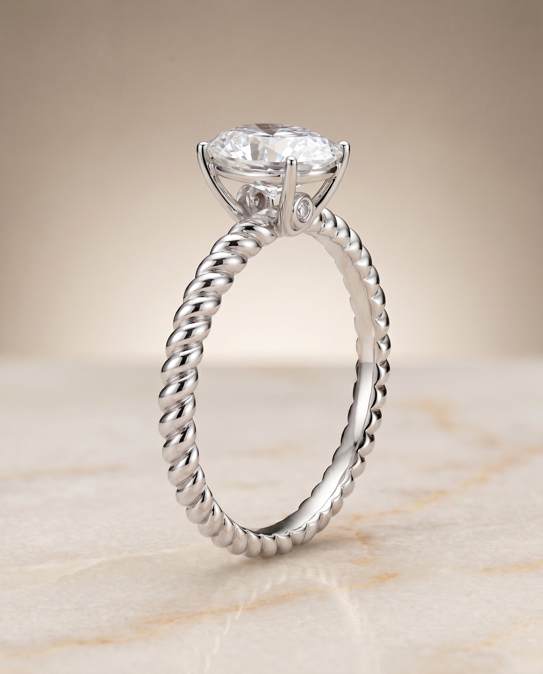Twisted Rope Surprise Diamond Solitaire styling on The Charlie oval engagement ring setting | RockHer