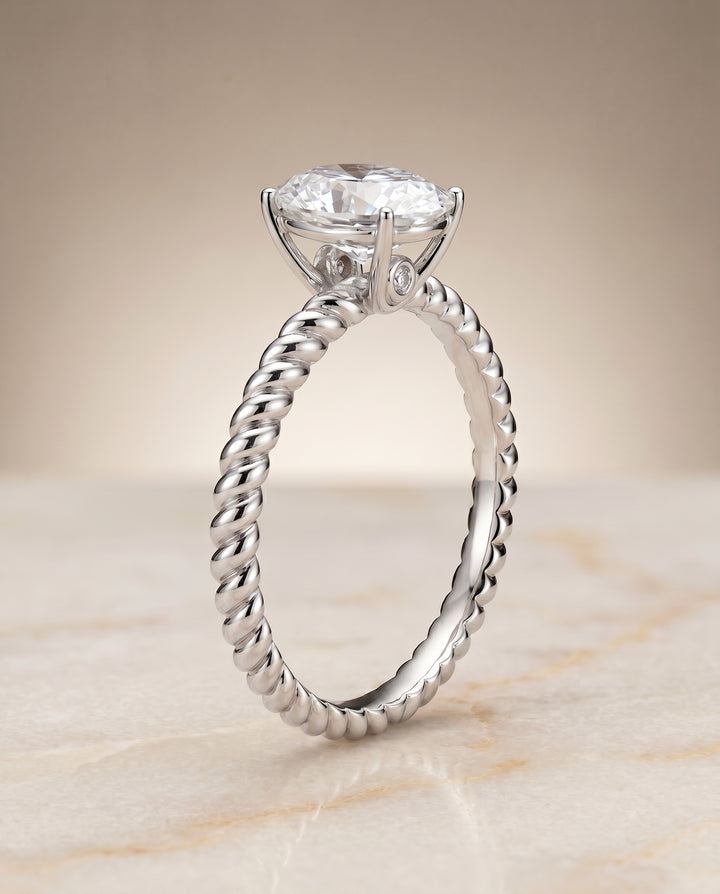 Twisted Rope Surprise Stone Solitaire Oval, in Platinum – front view | RockHer
