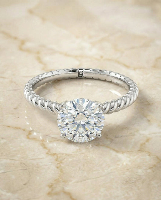 The Charlie Select Twisted Rope Surprise Stone Solitaire Oval Engagement Ring with Lab Diamond in 14K White Gold — view 1