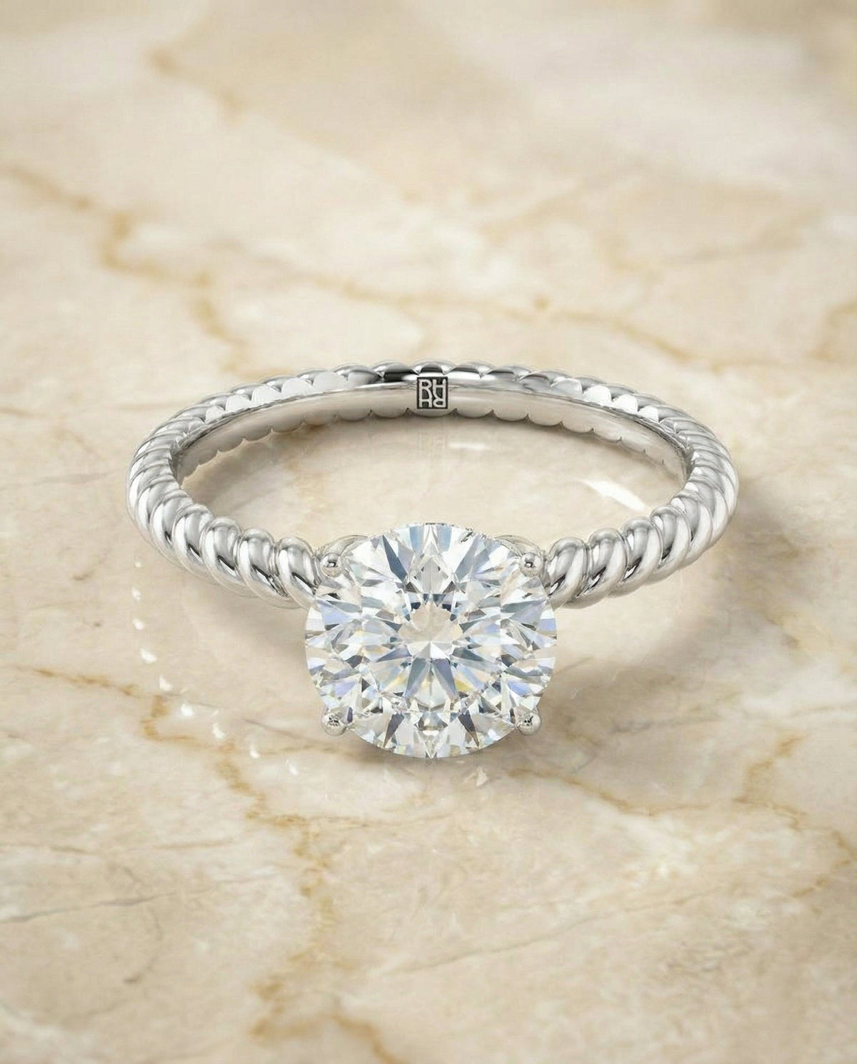 Charlie Select Twisted Rope Surprise Stone Solitaire Round Lab Diamond Engagement Ring in Platinum, alternate angle | RockHer