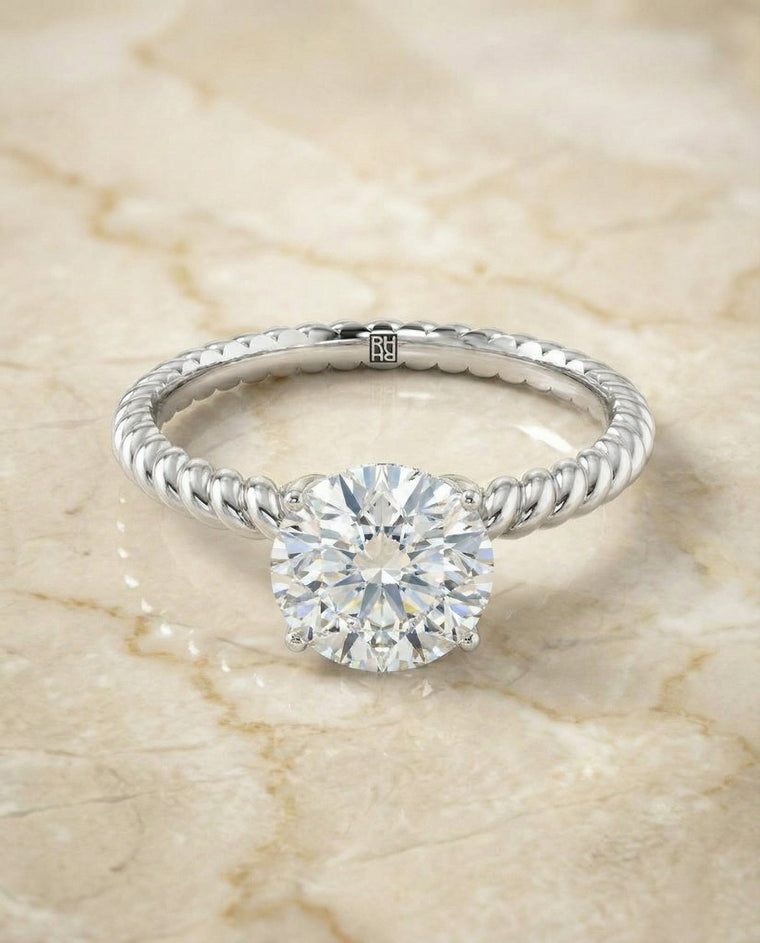 The Charlie Select Twisted Rope Surprise Stone Solitaire Round Lab Diamond Engagement Ring in Platinum