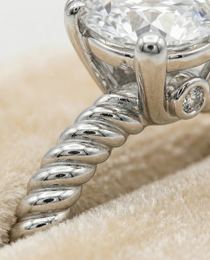 Charlie Select twisted rope surprise stone solitaire round ring in Platinum — detail — RockHer