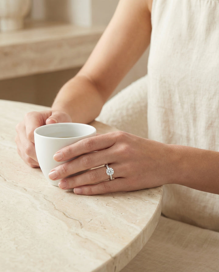 Round Brilliant, Twisted Rope Surprise Stone Solitaire, in Platinum – lifestyle shot | RockHer