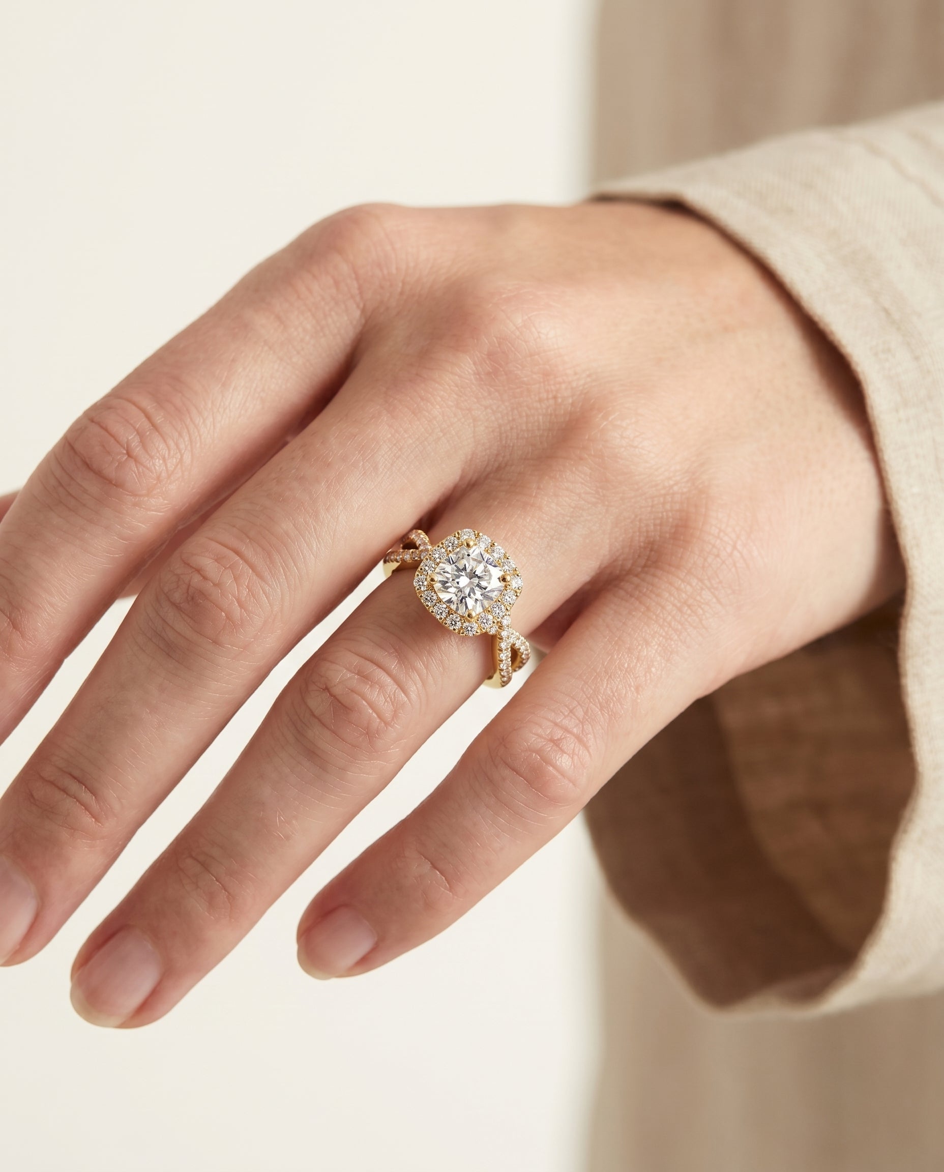 The Audra setting for cushion diamonds, made to order in 18K Yellow Gold | RockHer