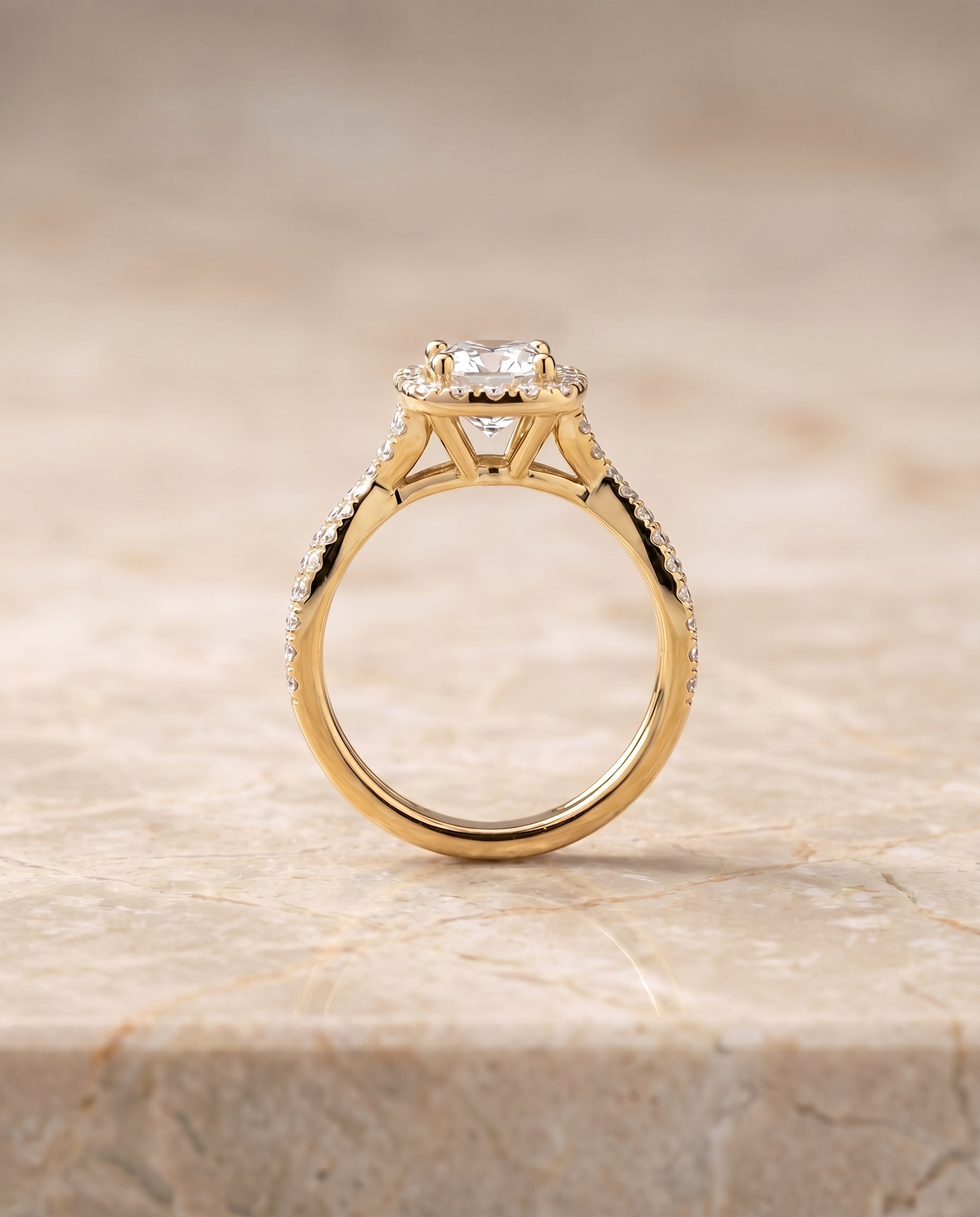 The Audra twisted scalloped pavé halo cut engagement ring setting, shown in 18K Yellow Gold | RockHer