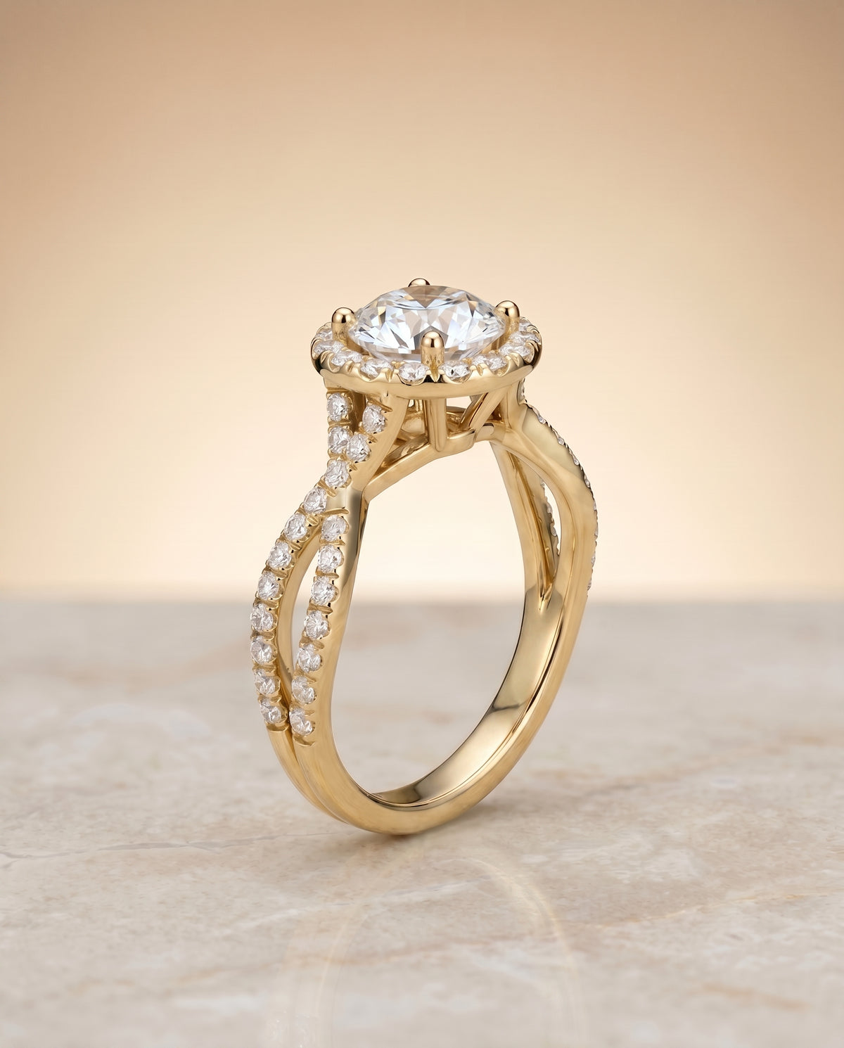 The Audra round engagement ring setting in 18K Yellow Gold | RockHer