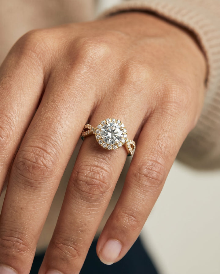 Audra Select Twisted Scalloped Pave Halo in 14K Yellow Gold – view 3