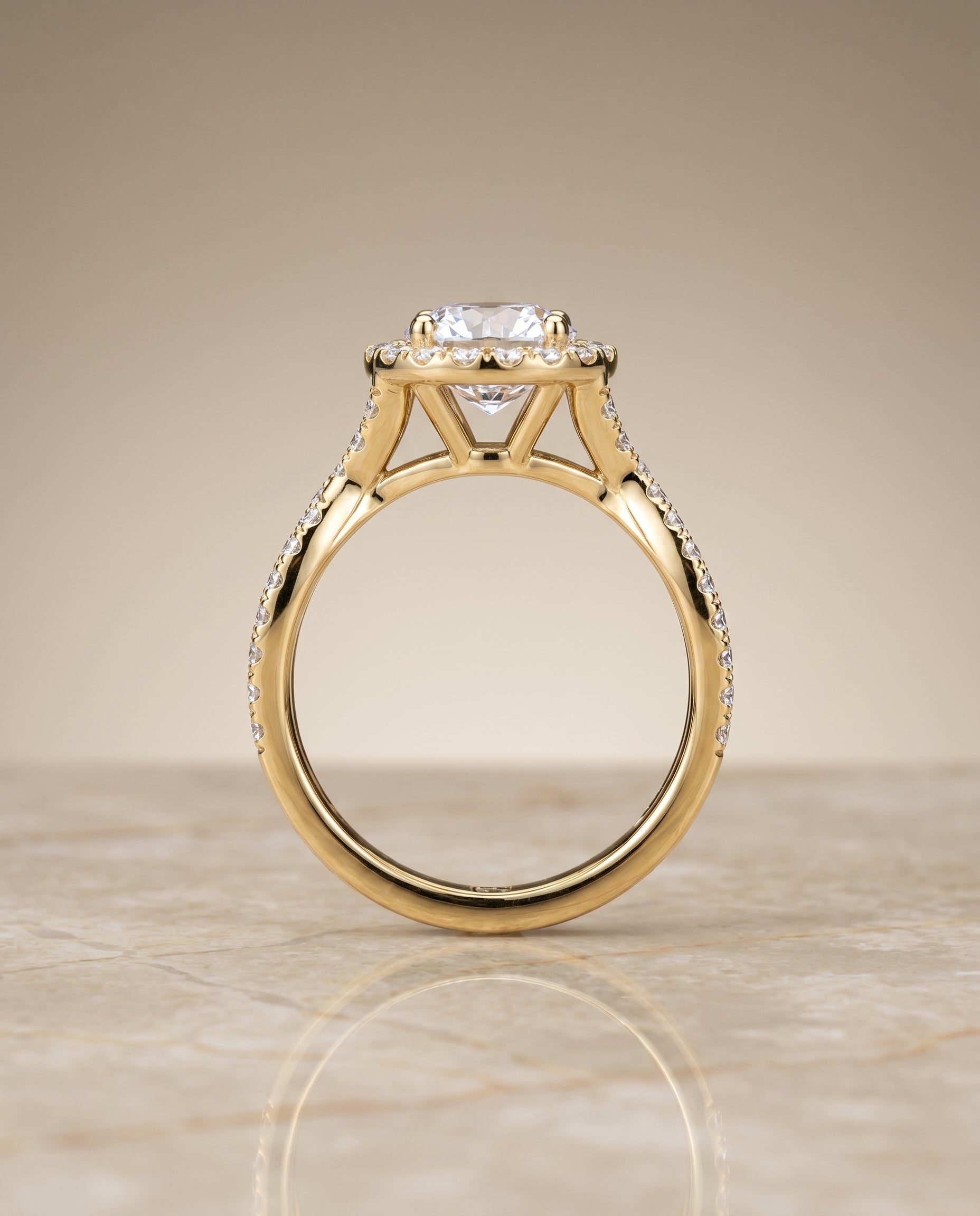Twisted Scalloped Pavé Halo styling on The Audra round engagement ring setting | RockHer