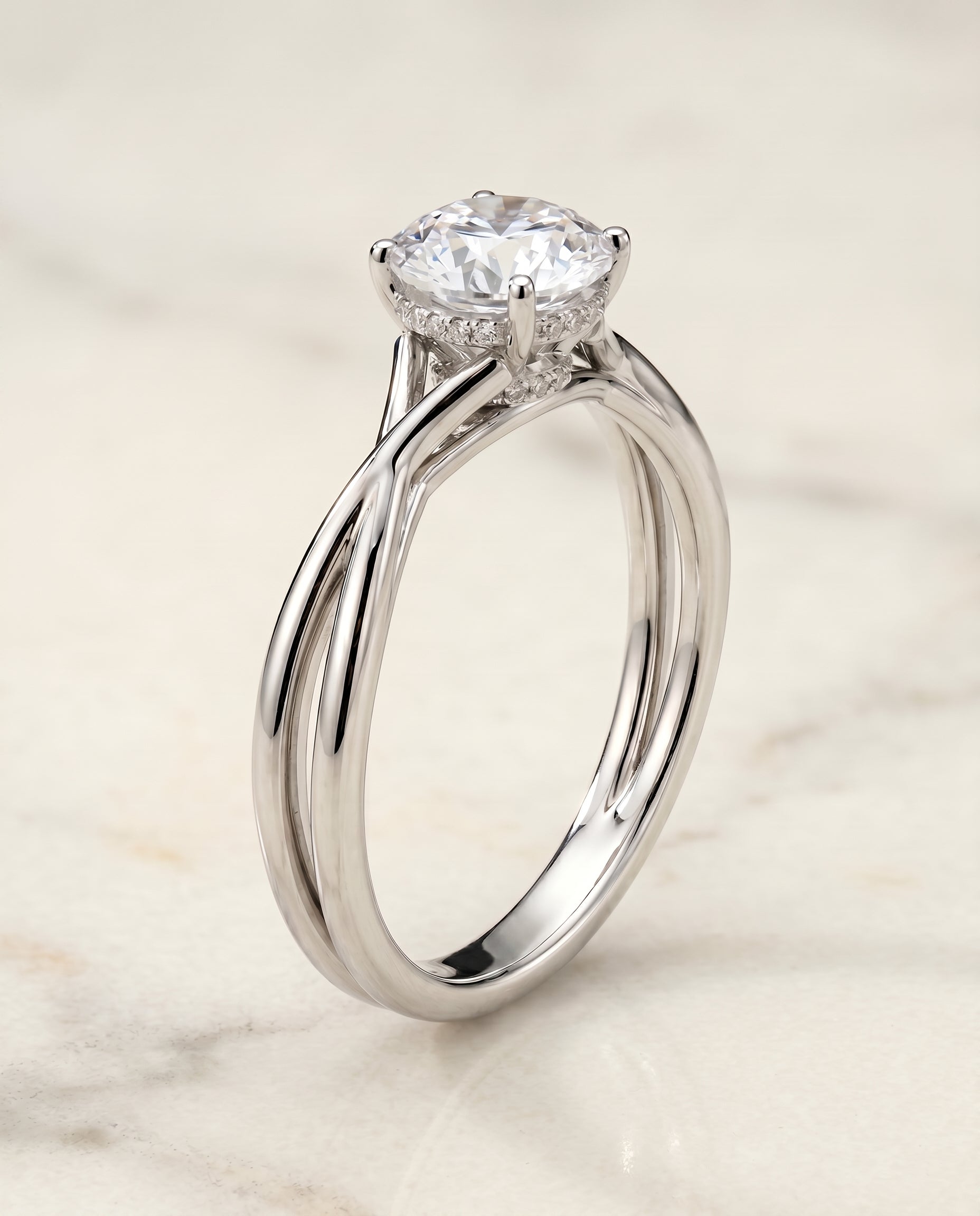 Blondie Select Double Hidden Halo Solitaire Round Lab Diamond Engagement Ring in Platinum, front view | RockHer