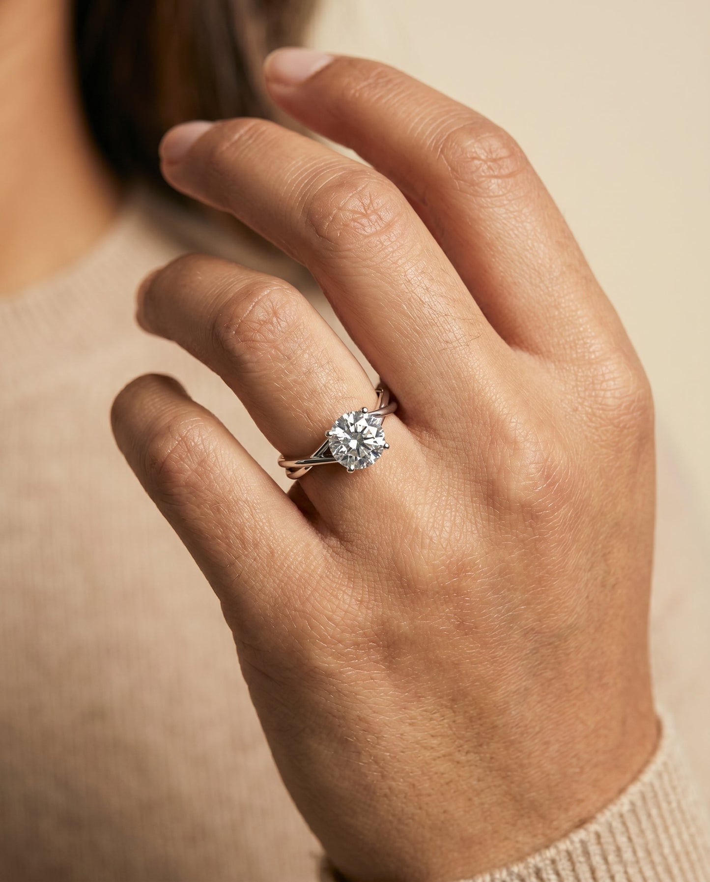 Blondie Select Twisted Shank Double Hidden Halo Solitaire Oval in 18K White Gold – view 3