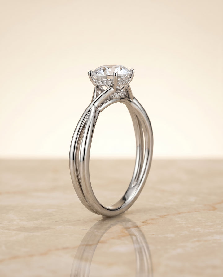 The Blondie Double Hidden Halo Solitaire Round Engagement Ring Setting in 18K White Gold