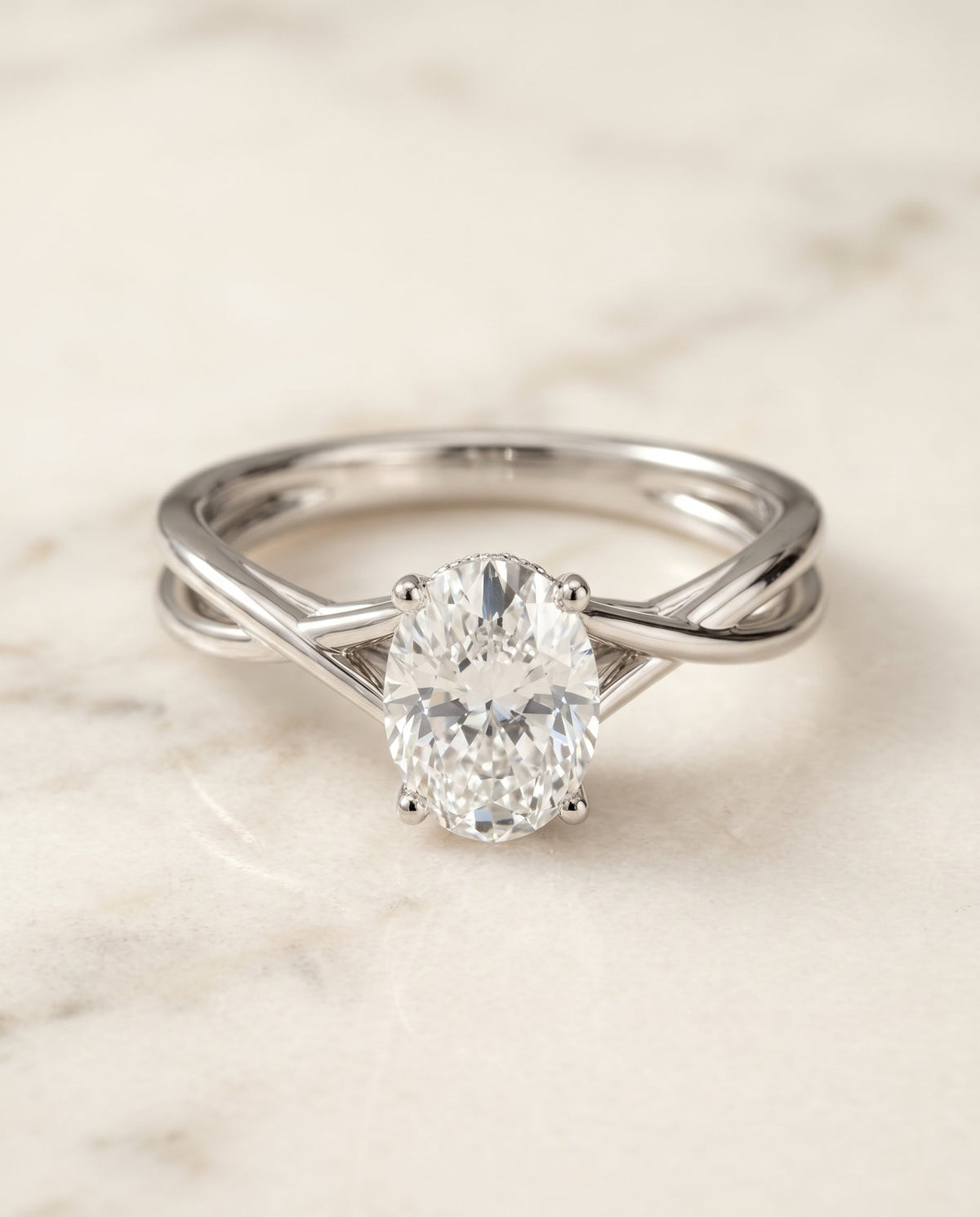 Blondie Select Double Hidden Halo Solitaire Oval Lab Diamond Engagement Ring in Platinum, alternate angle | RockHer