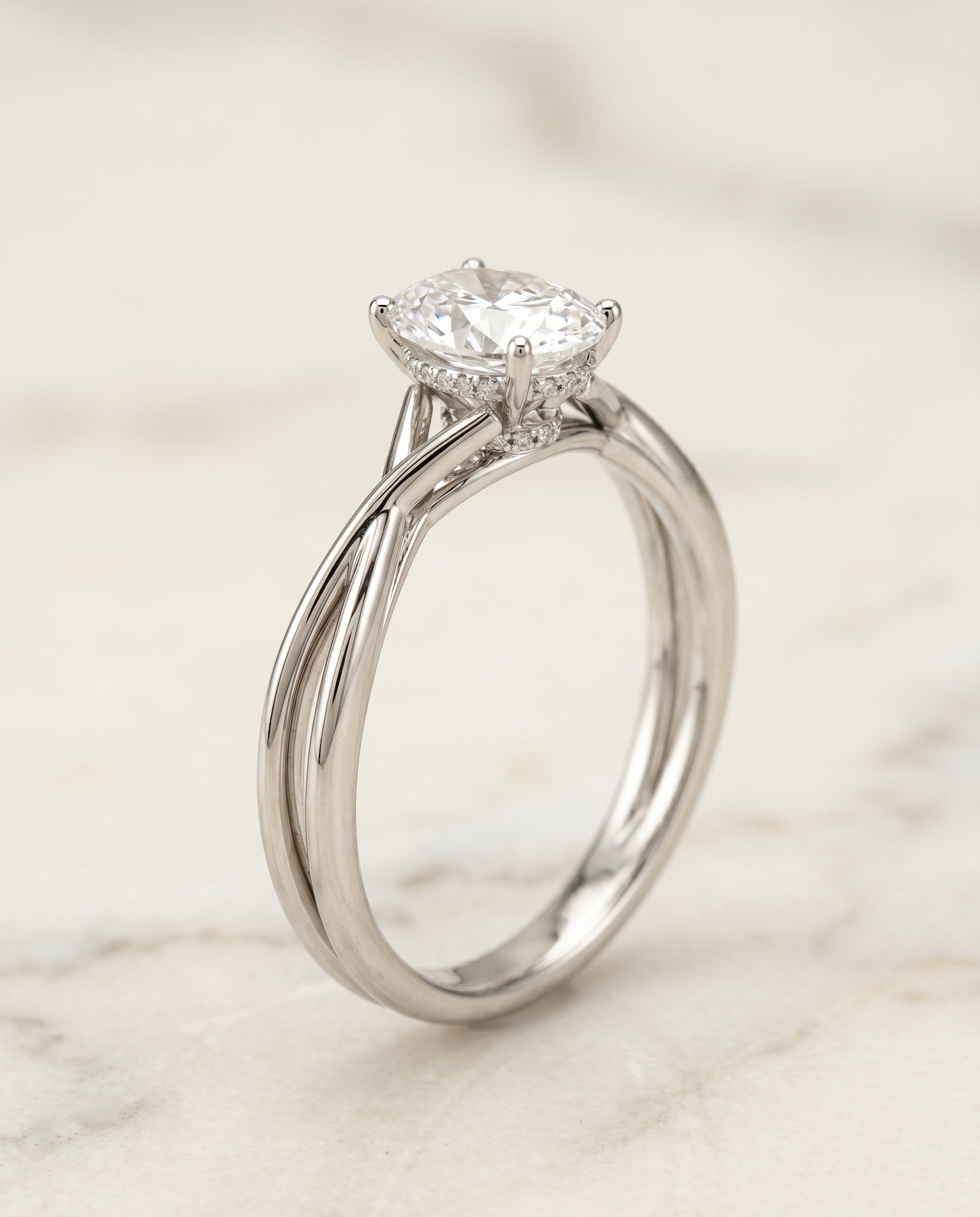The Blondie double hidden halo solitaire engagement ring setting, shown in 18K White Gold | RockHer