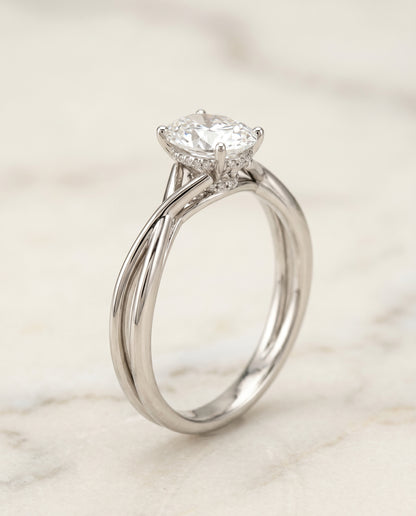 The Blondie Double Hidden Halo Solitaire Oval Engagement Ring Setting in 18K White Gold