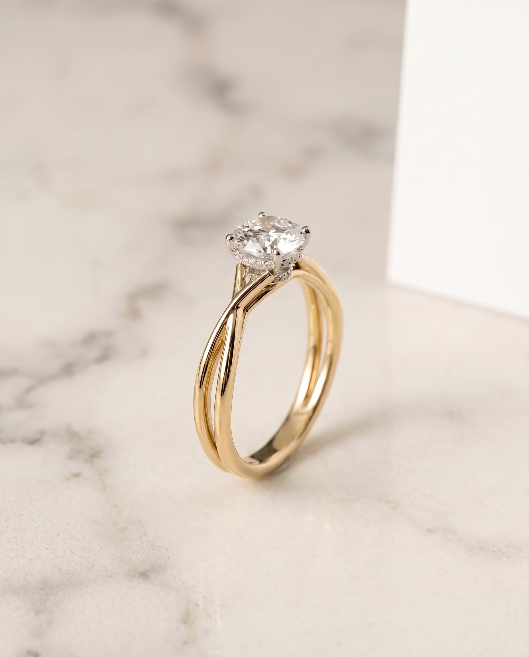 Double Hidden Halo Solitaire styling on The Blondie round engagement ring setting | RockHer