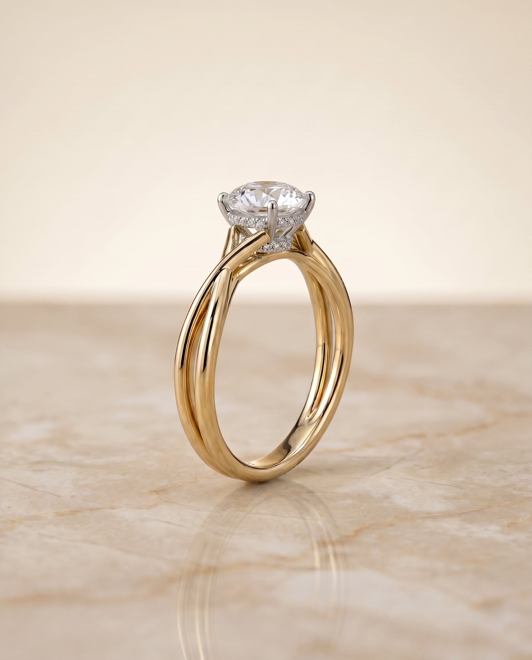 Blondie Select 18ky Emerald Twisted Shank Double Hidden Halo Solitaire Engagemen – view 1