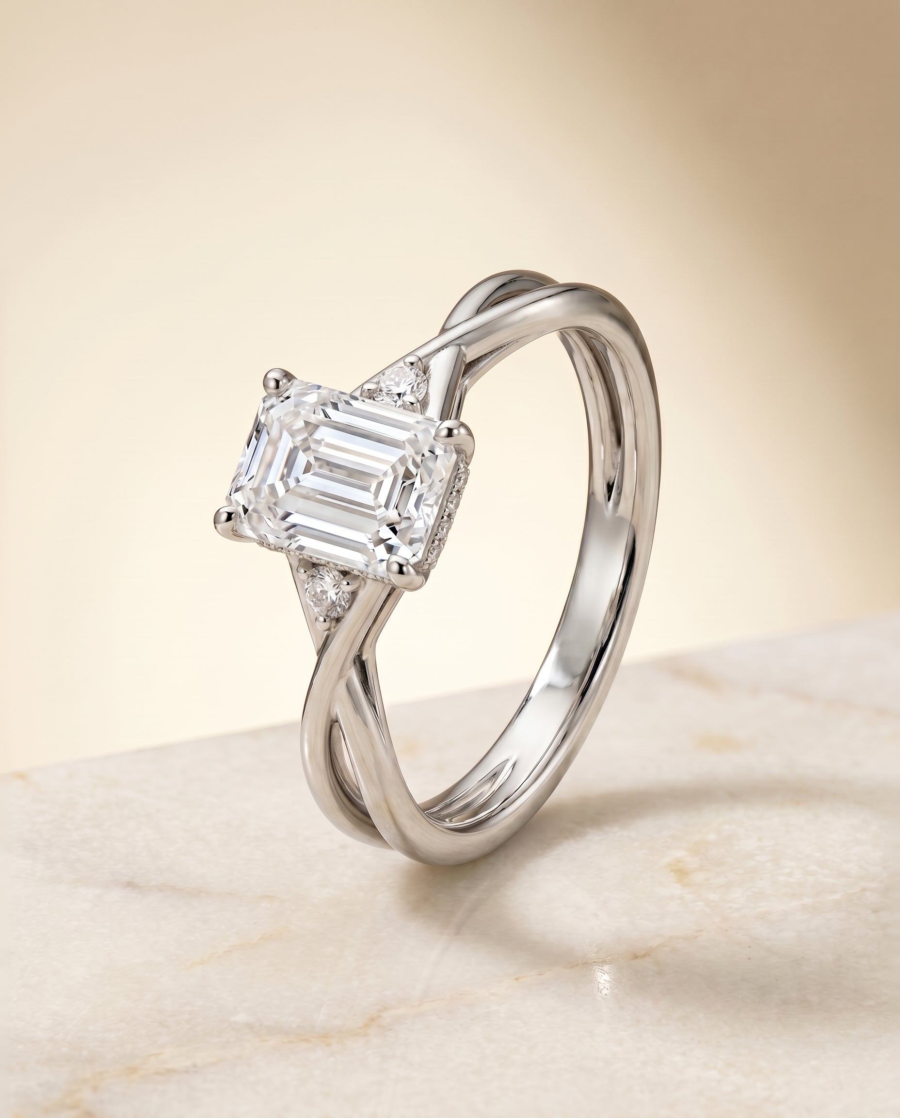 Hidden Halo Solitaire Cut styling on The Dusty emerald engagement ring setting | RockHer