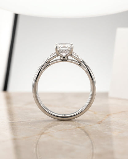 The Dusty Select Twisted Shank Hidden Halo Solitaire Emerald Cut Engagement Ring with Lab Diamond in Platinum — view 5