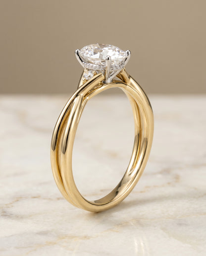 The Dusty Hidden Halo Solitaire Oval Engagement Ring Setting in 18K Yellow Gold