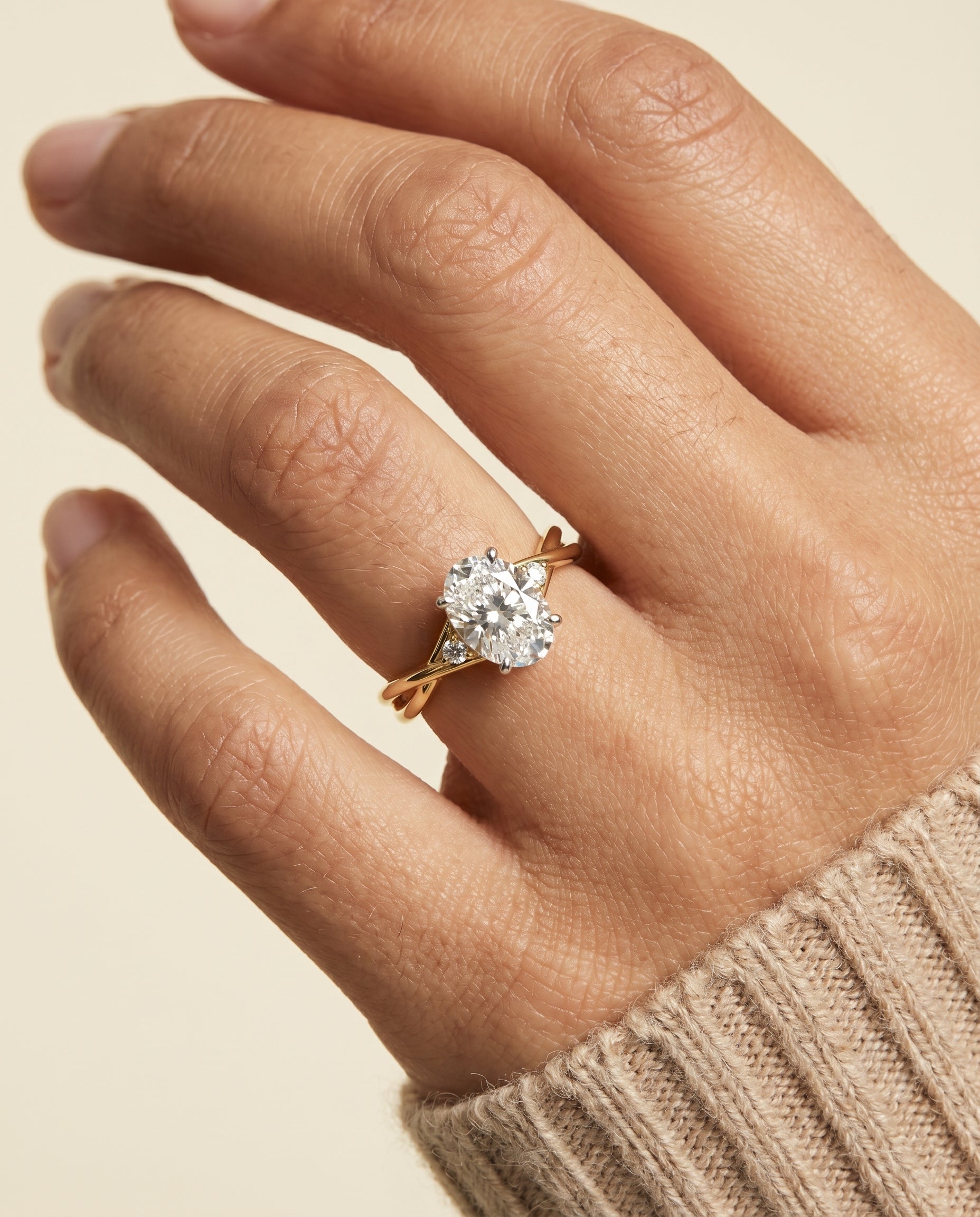 The Dusty engagement ring setting in 18K Yellow Gold, hidden halo solitaire design | RockHer