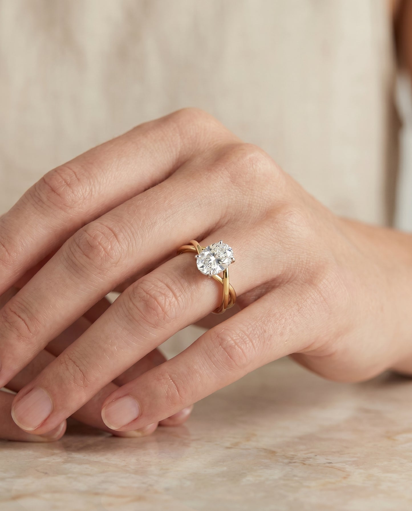 The Grace Solitaire Engagement Ring Setting for Oval Diamonds in 18K Yellow Gold