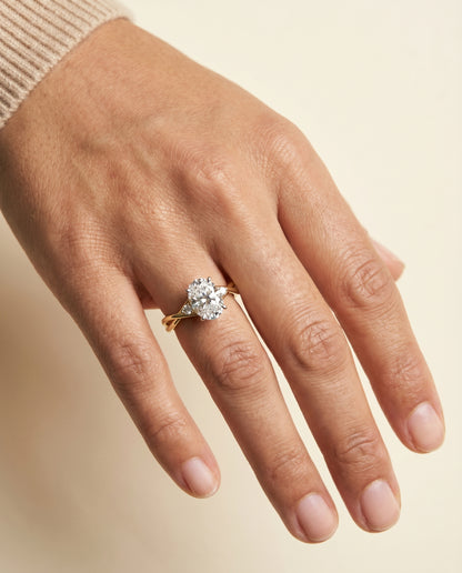 The Dusty Hidden Halo Solitaire Oval Engagement Ring Setting in 18K Yellow Gold