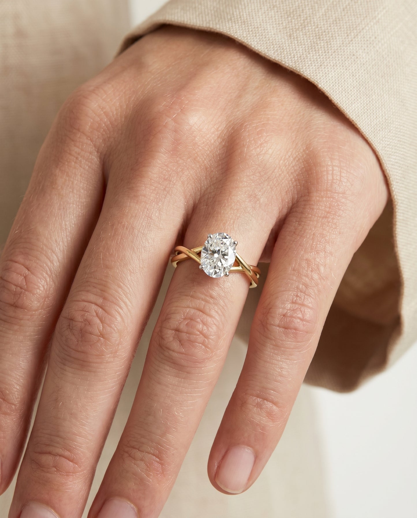 The Grace Solitaire Engagement Ring Setting for Oval Diamonds in 18K Yellow Gold