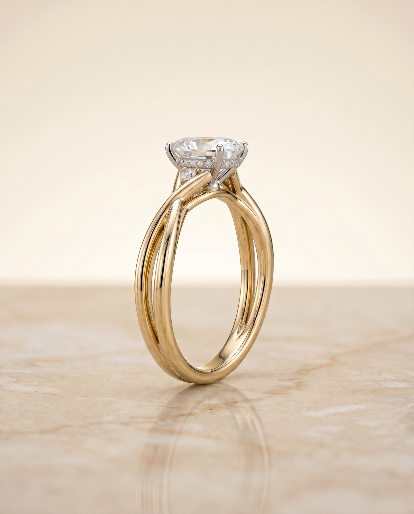 The Dusty Hidden Halo Solitaire Oval Engagement Ring Setting in 18K Yellow Gold
