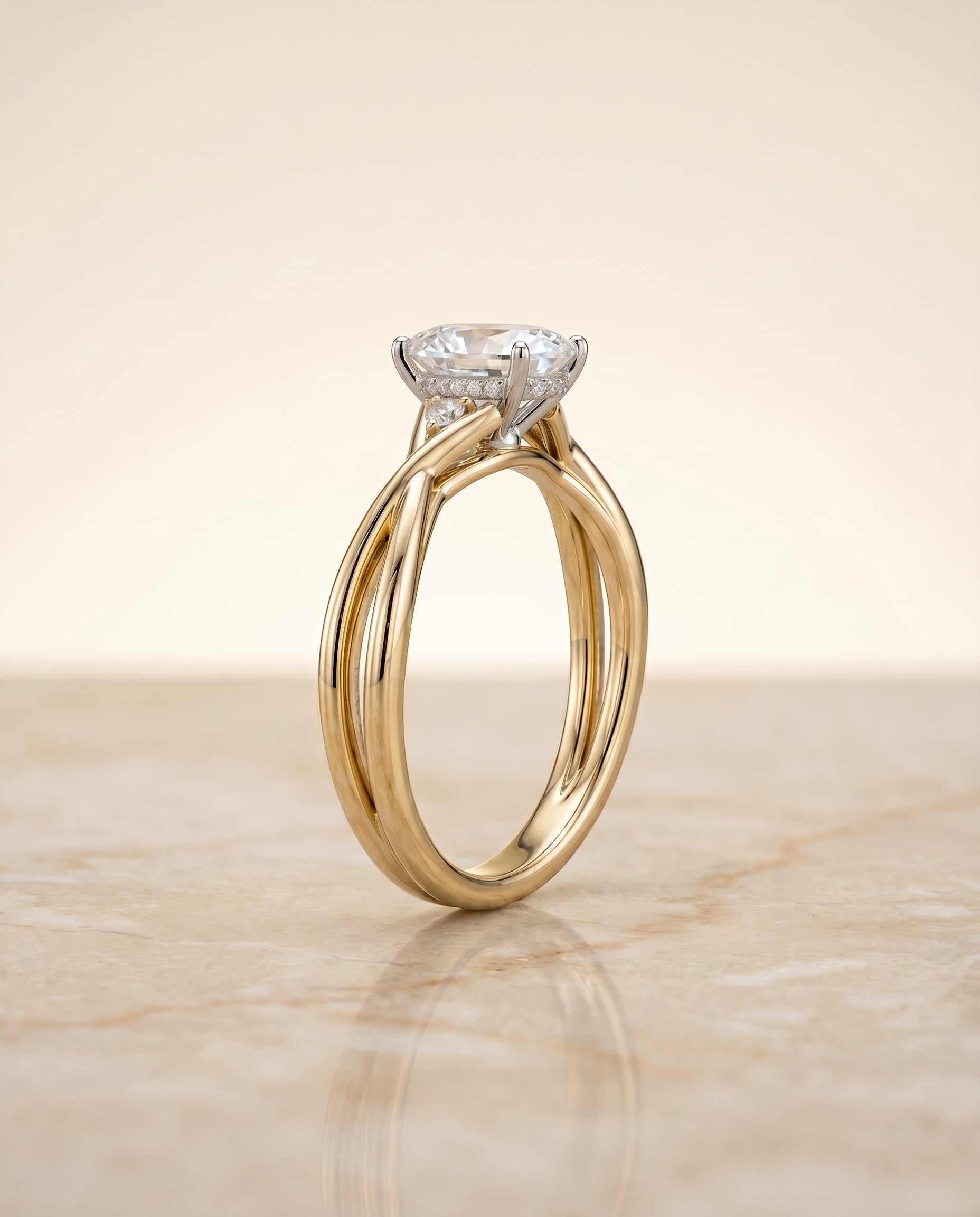 The Dusty hidden halo solitaire engagement ring setting, shown in 18K Yellow Gold | RockHer
