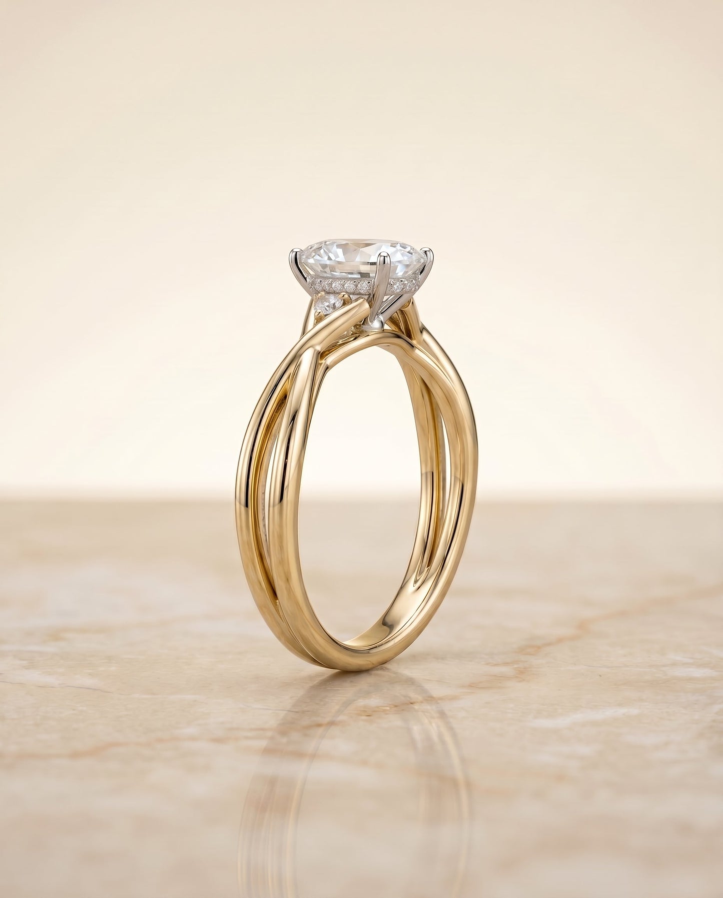 Dusty Select Twisted Shank Hidden Halo Solitaire Oval in 14K Yellow Gold – view 6