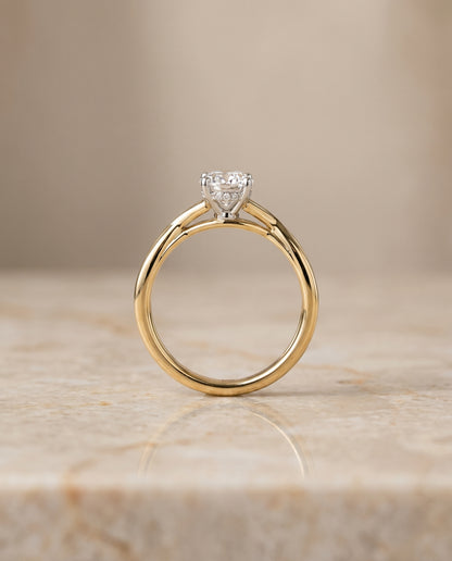 The Grace Twisted Shank Hidden Halo Solitaire Oval Engagement Ring Setting in 18K Yellow Gold