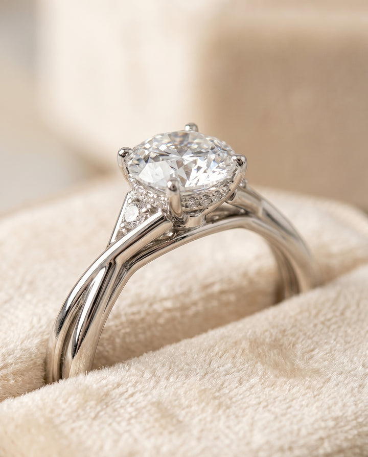 The Dusty Hidden Halo Solitaire Round Engagement Ring Setting in Platinum