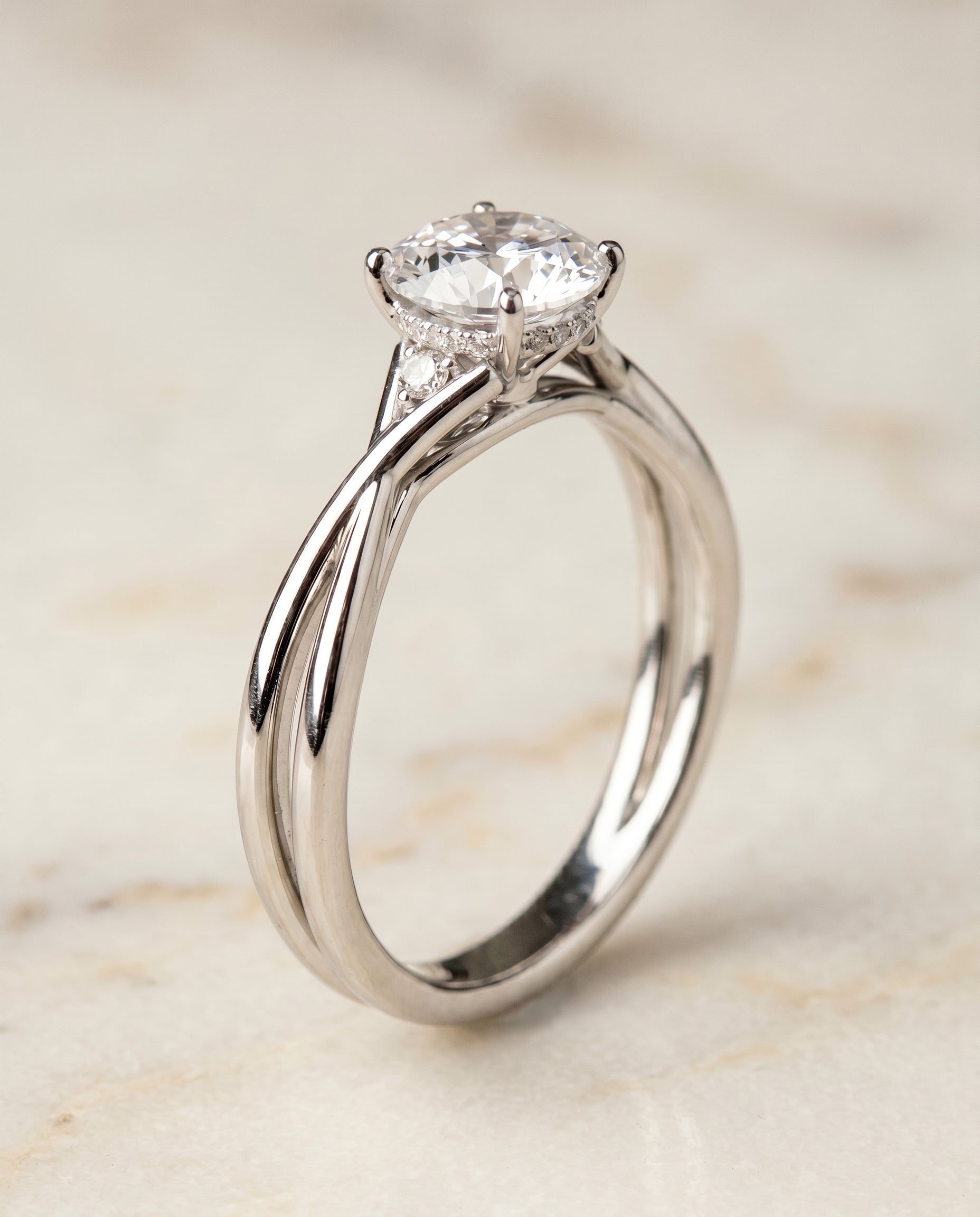 The Dusty setting for round diamonds, made to order in Platinum | RockHer
