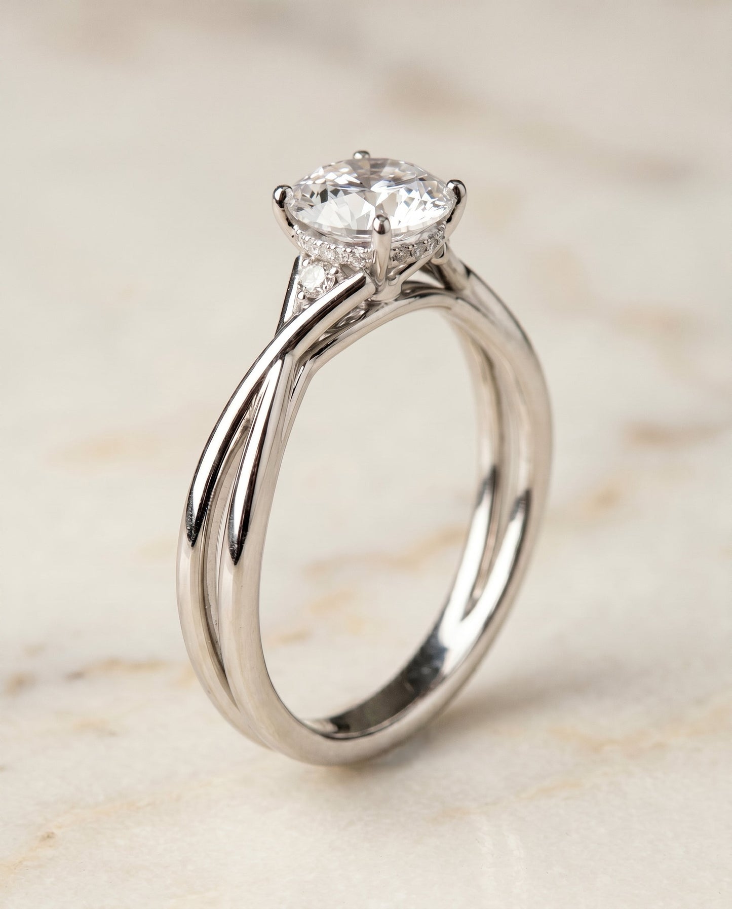 Dusty Select Hidden Halo Solitaire Round Lab Diamond Engagement Ring in Platinum, front view | RockHer