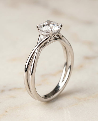 Dusty Select Hidden Halo Solitaire Round Lab Diamond Engagement Ring in Platinum, front view | RockHer