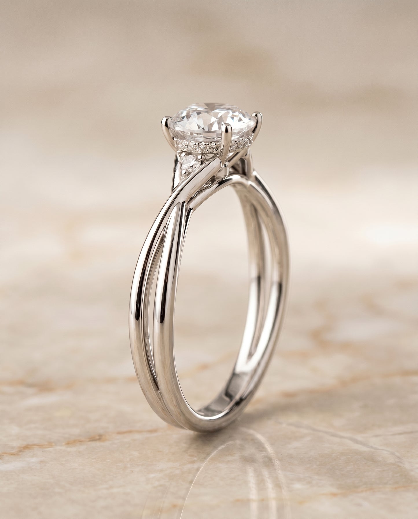 The Dusty Hidden Halo Solitaire Round Engagement Ring Setting in Platinum