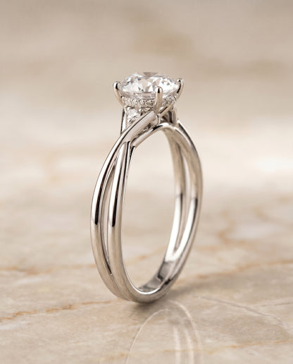 The Dusty Hidden Halo Solitaire Round Engagement Ring Setting in Platinum
