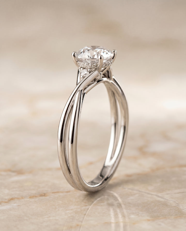 The Dusty Hidden Halo Solitaire Round Engagement Ring Setting in Platinum
