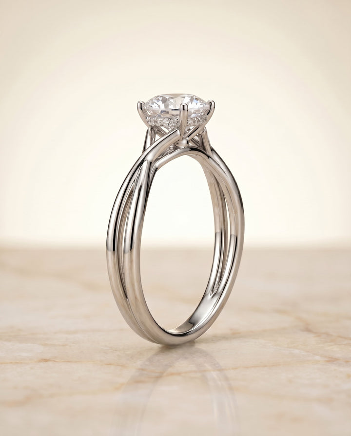 Grace Select Twisted Shank Hidden Halo Solitaire in 18K White Gold – view 5