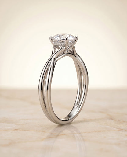 Grace Select Twisted Shank Hidden Halo Solitaire Round Lab Diamond Engagement Ring in Platinum, side view | RockHer