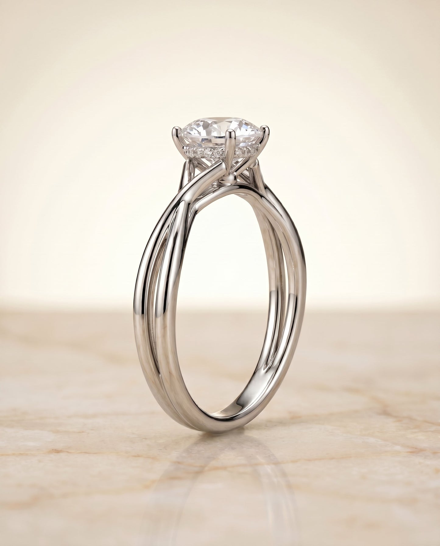 Grace Select Twisted Shank Hidden Halo Solitaire Oval in 18K White Gold – view 5