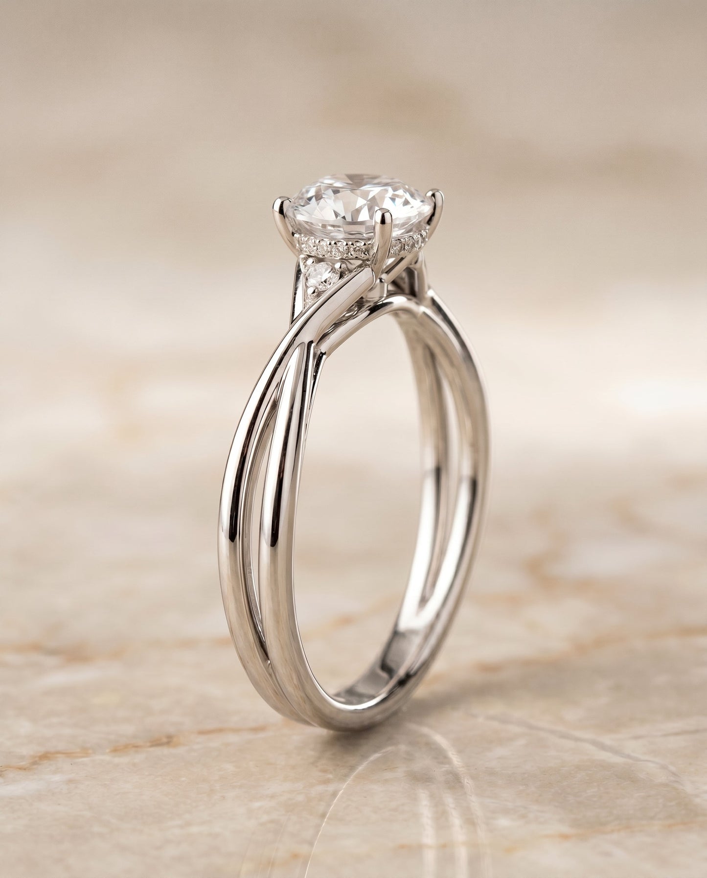 Dusty Select Hidden Halo Solitaire Round Lab Diamond Engagement Ring in Platinum, side view | RockHer