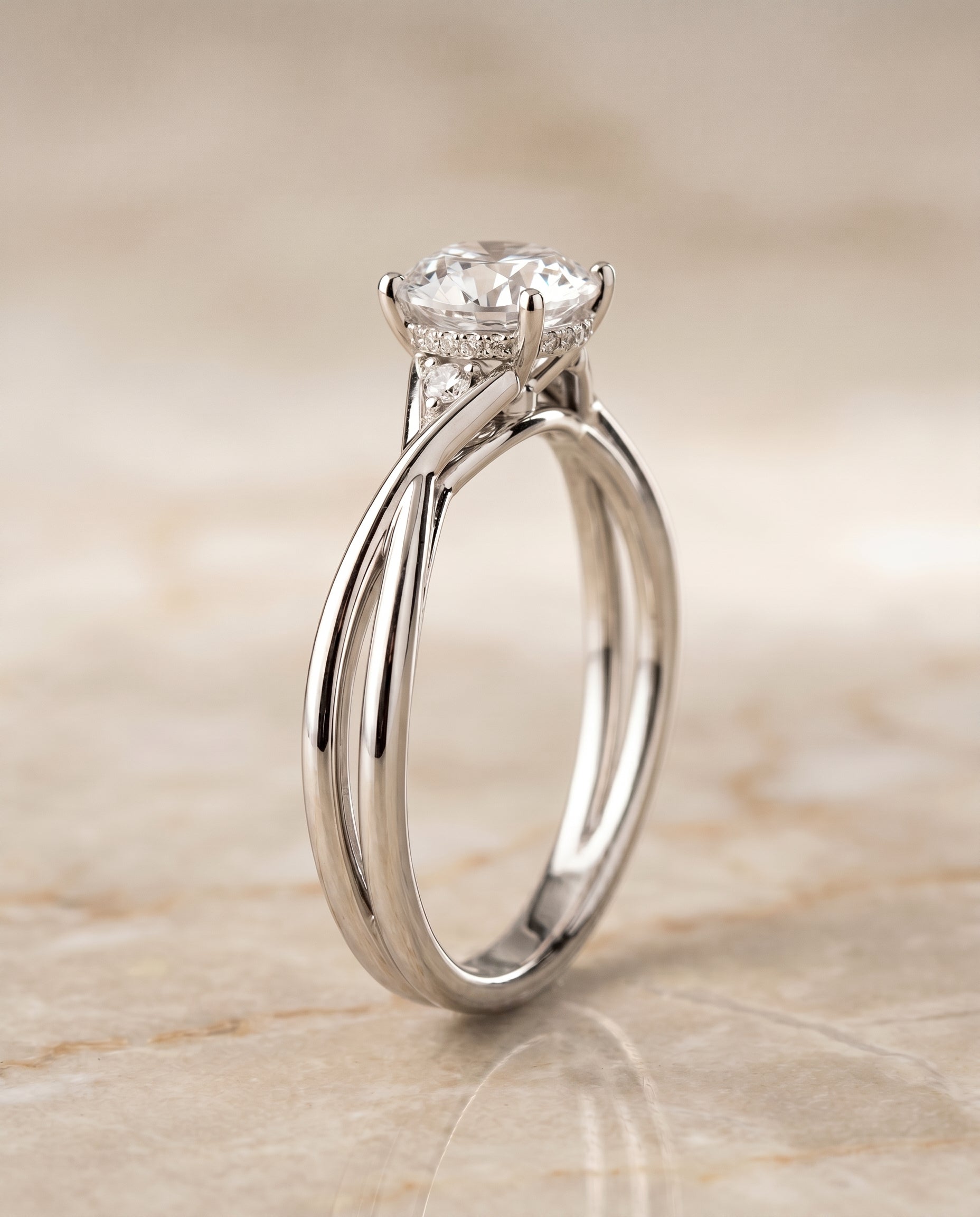 Dusty Select Hidden Halo Solitaire Round Lab Diamond Engagement Ring in Platinum, side view | RockHer