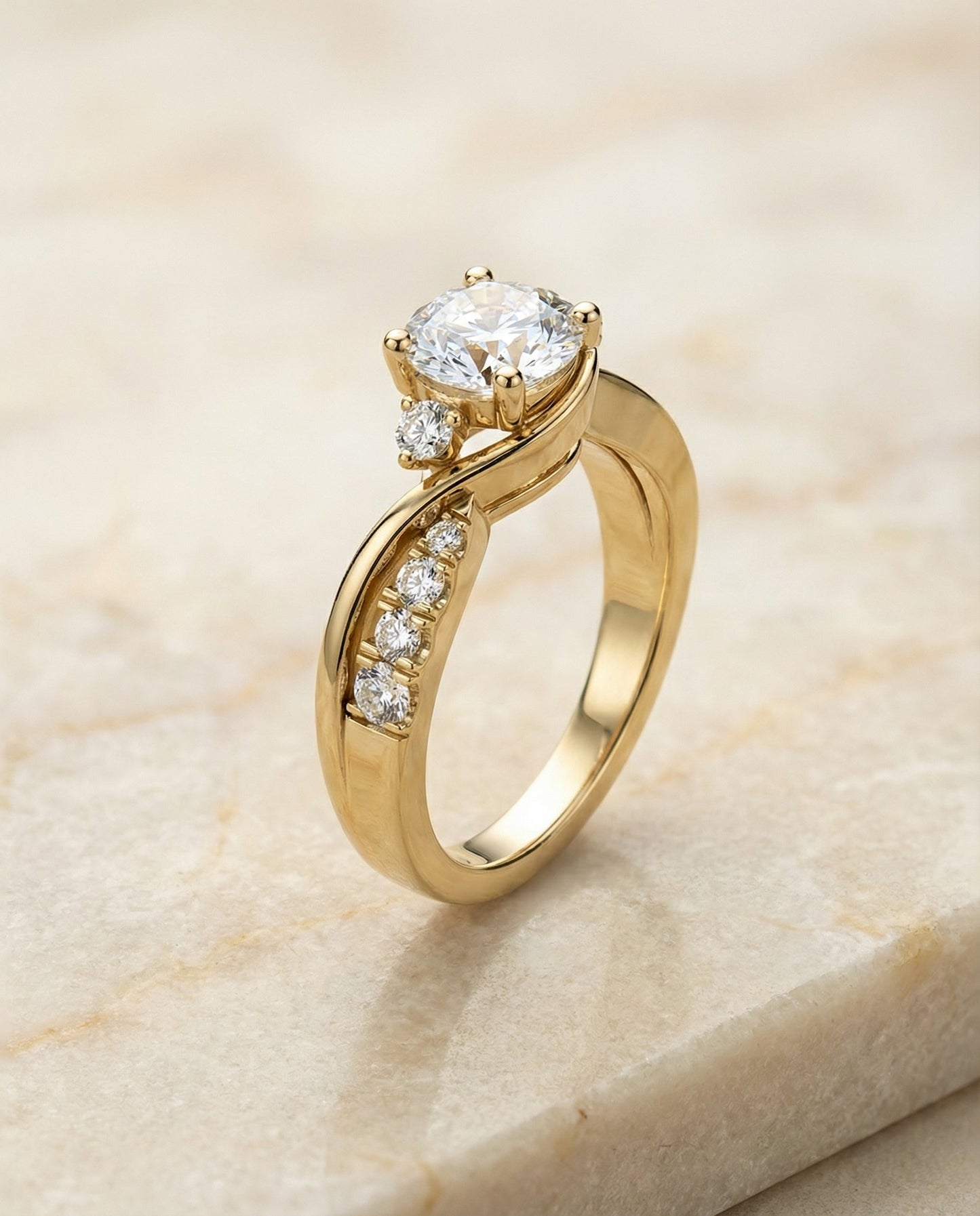 The Alice Select Twisted Three Stone Solitaire Engagement Ring with Lab Diamond in 18K Yellow Gold — view 1
