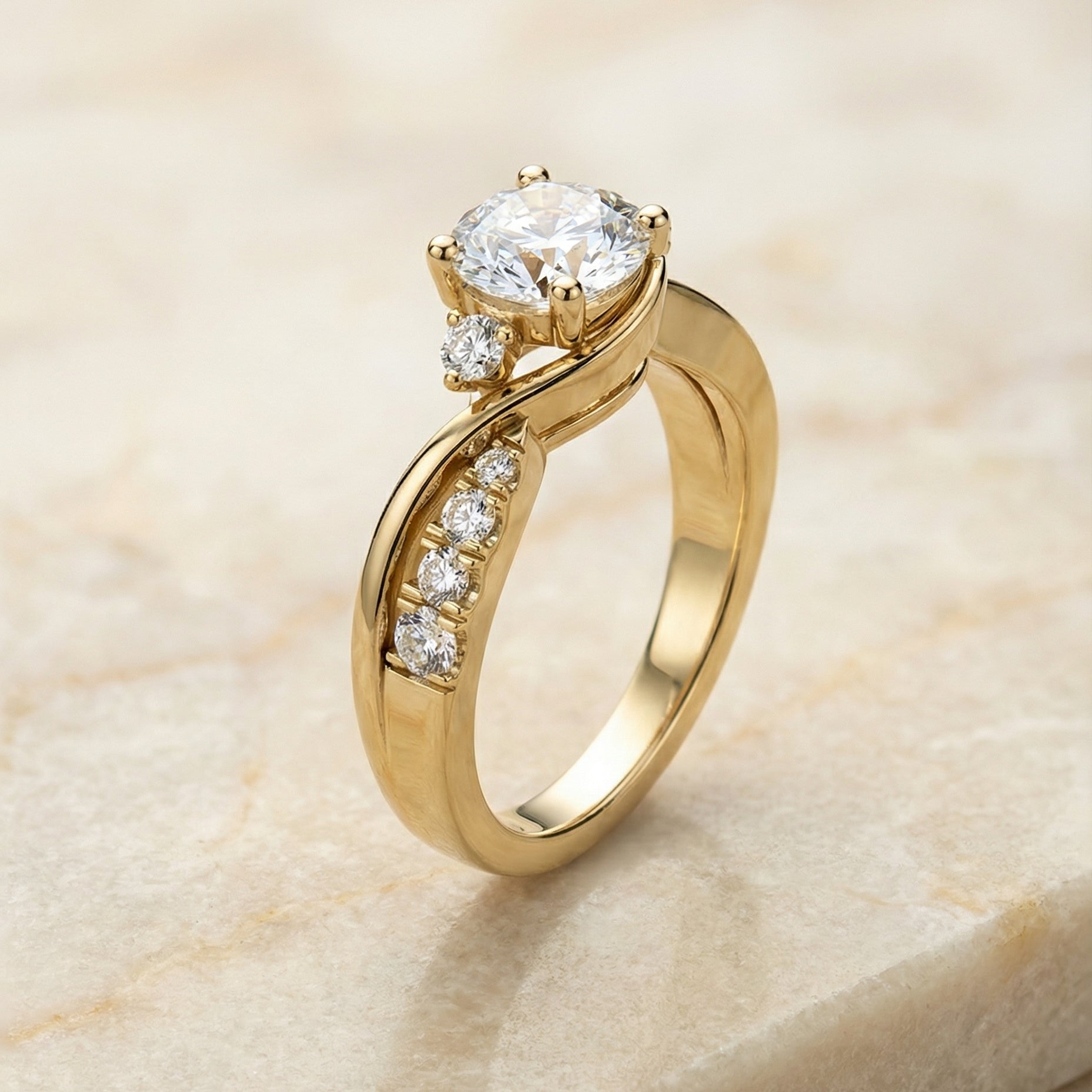 Twisted Three Stone styling on The Alice round engagement ring setting | RockHer