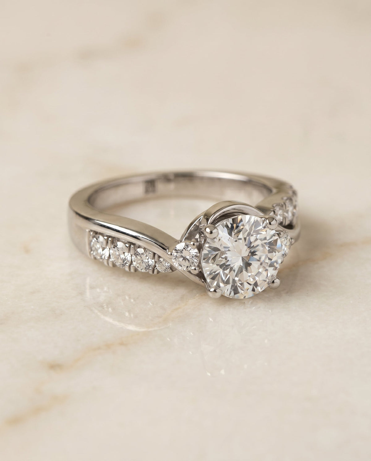 Alice Select Twisted Three Stone Solitaire Round Lab Diamond Engagement Ring in Platinum, alternate angle | RockHer