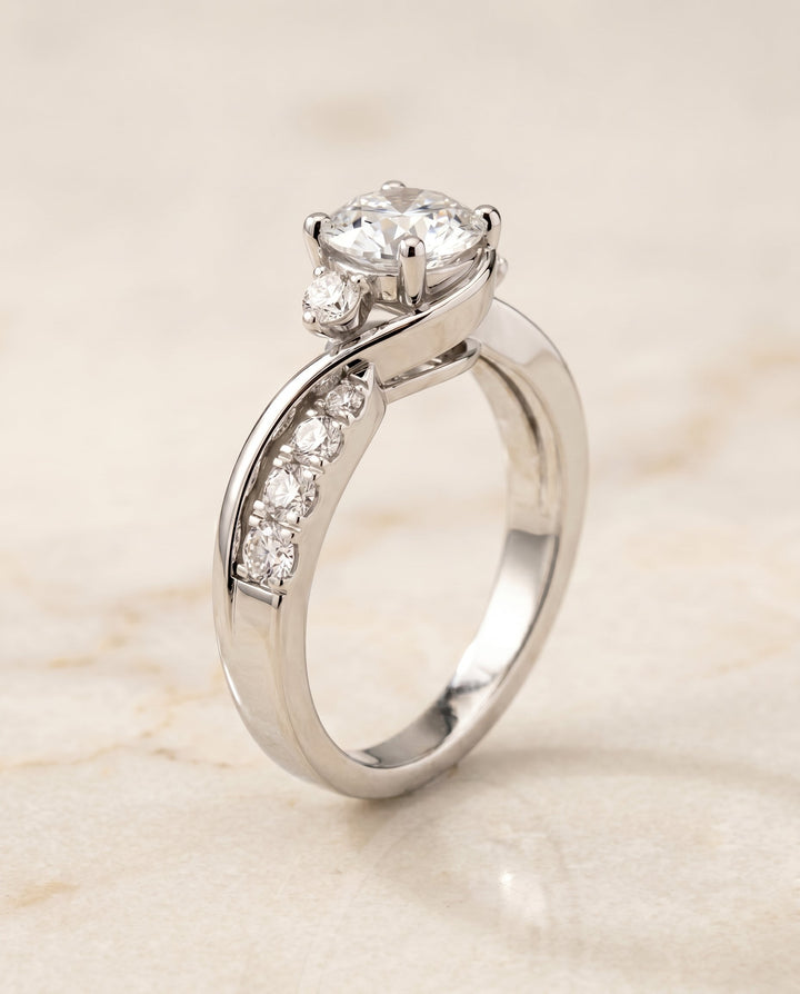 The Alice Select Twisted Three Stone Solitaire Engagement Ring with Lab Diamond in Platinum — view 2