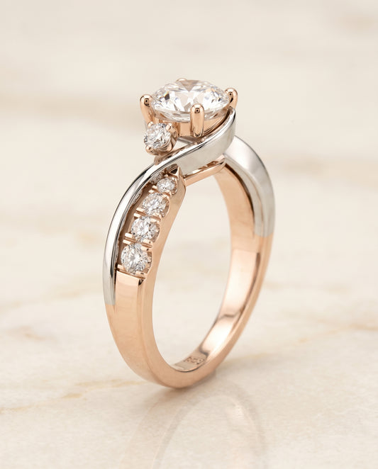 Twisted Three Stone Round Engagement Ring Setting in 14K Rose Gold