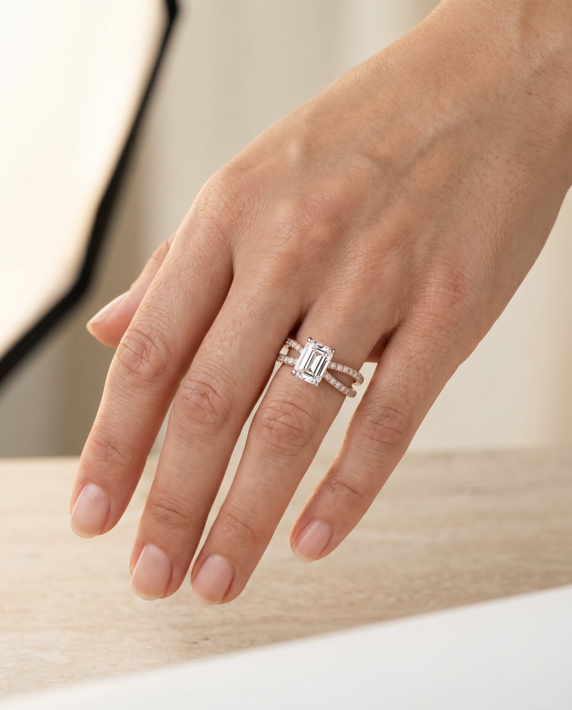 The Carole setting for emerald diamonds, made to order in 14K Rose Gold | RockHer